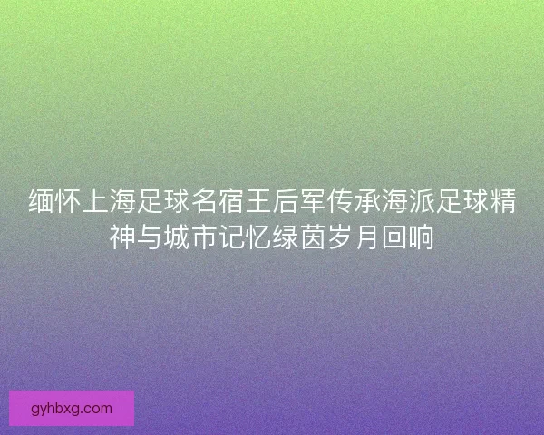 缅怀上海足球名宿王后军传承海派足球精神与城市记忆绿茵岁月回响